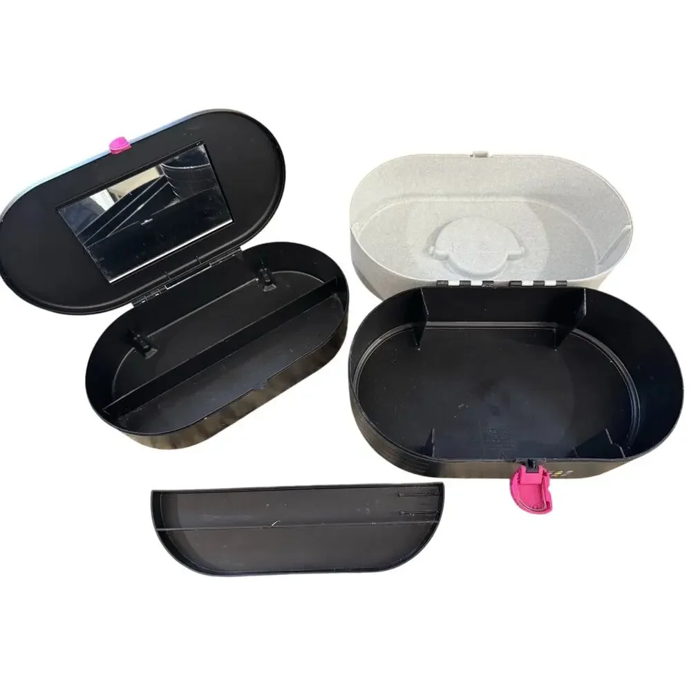 Vintage Caboodles Hot Pink Black Gray Cosmetic Case Makeup Storage Mirror